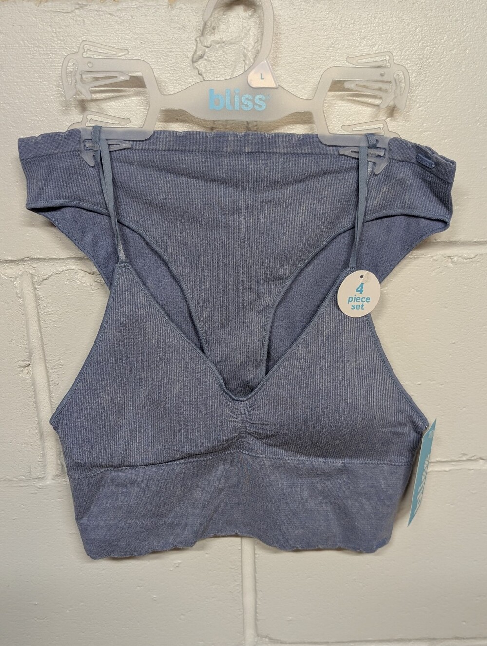 New BLISS Ribbed Bralette & Underwear Blue (Women's Large)
